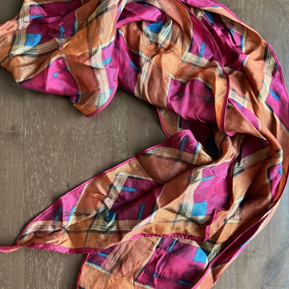 Vintage Liz Claiborne 100% Silk Scarf – Made in Japan – Geometric Retro Pattern